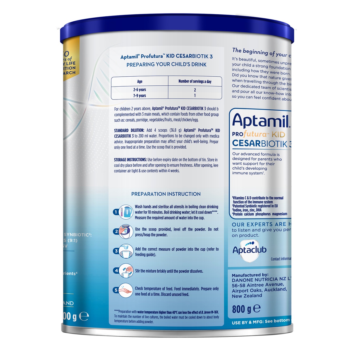 Sữa Aptamil Profutura Kid Cesarbiotik số 3 (cho bé từ 2 tuổi) 800g - mặt phải