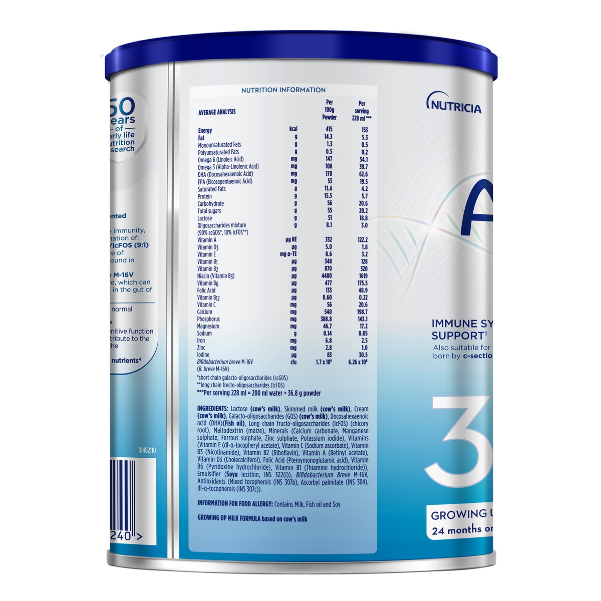 Sữa Aptamil Profutura Kid Cesarbiotik số 3 (cho bé từ 2 tuổi) 800g - mặt sau