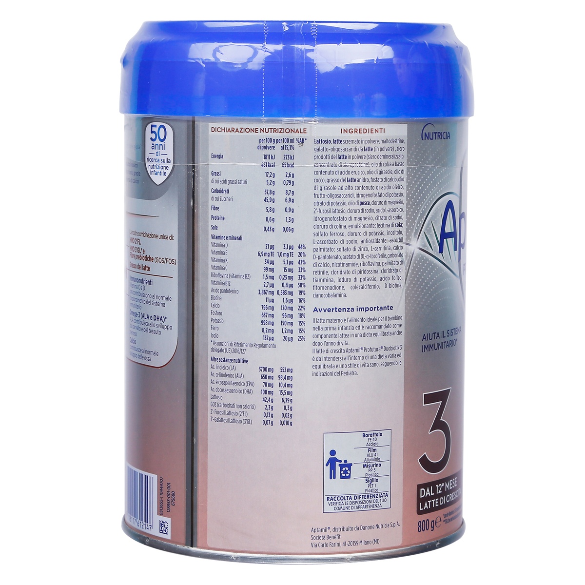 Sữa Aptamil Profutura Duobiotik số 3 800g ( bé >12 tháng) - mặt trái
