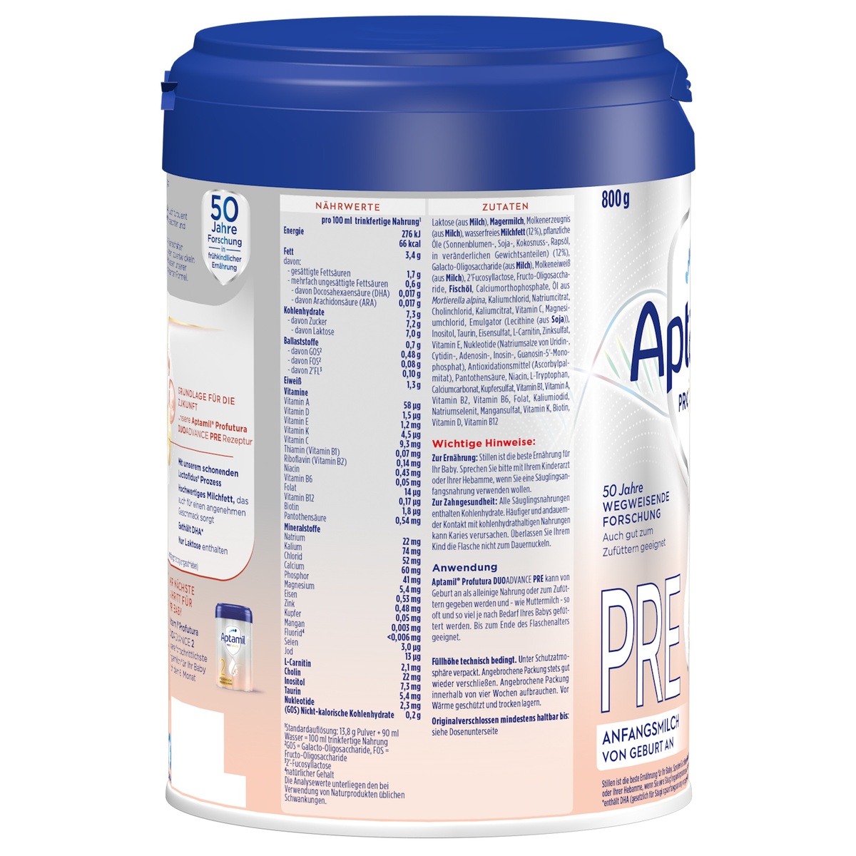 Sữa Aptamil Profutura Duoadvance Pre 800g của Đức cho trẻ từ 0-6 tháng - mặt sau