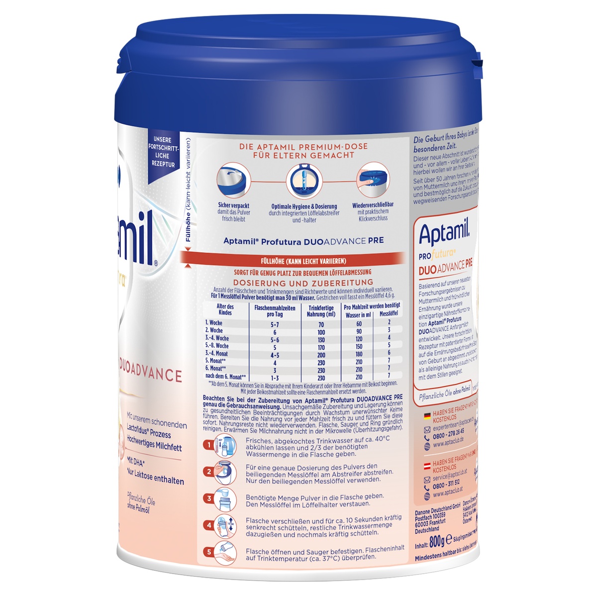 Sữa Aptamil Profutura Duoadvance Pre 800g của Đức cho trẻ từ 0-6 tháng - góc nghiêng