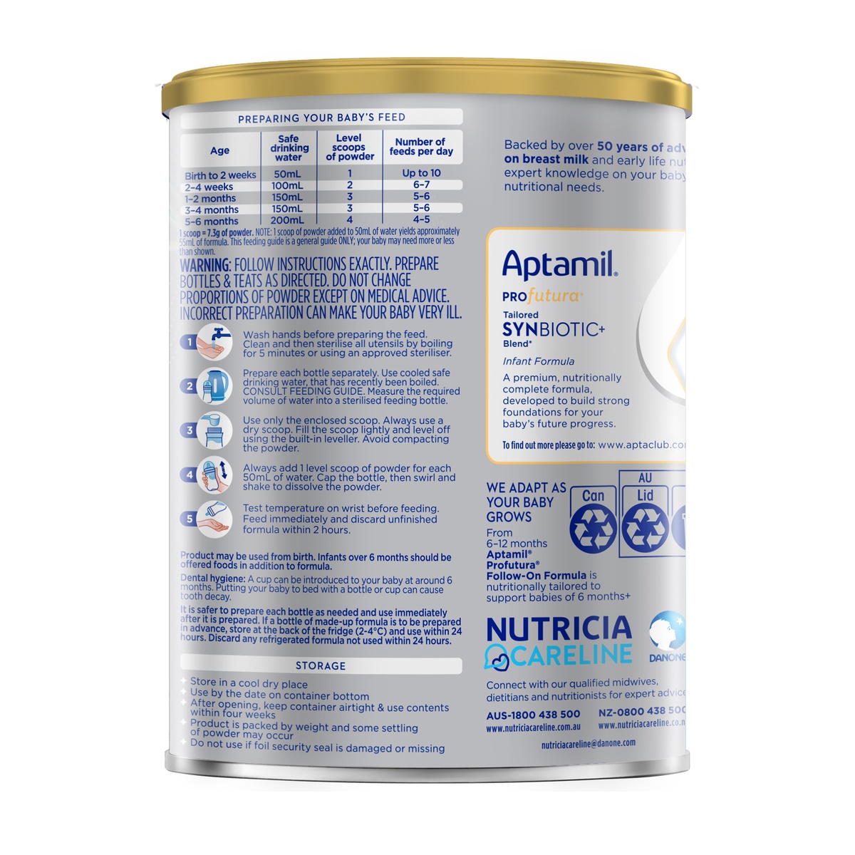 Sữa Aptamil Profutura Úc số 1 (cho bé 0-6 tháng) 800g - mặt phải