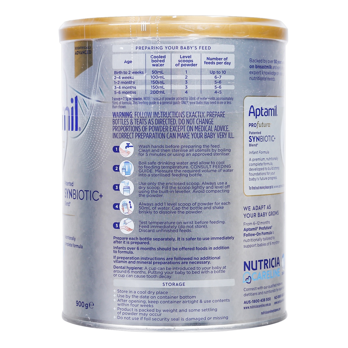 Sản phẩm dinh dưỡng Aptamil Profutura số 1 900g (cho trẻ từ 0-6 tháng) - mặt trái