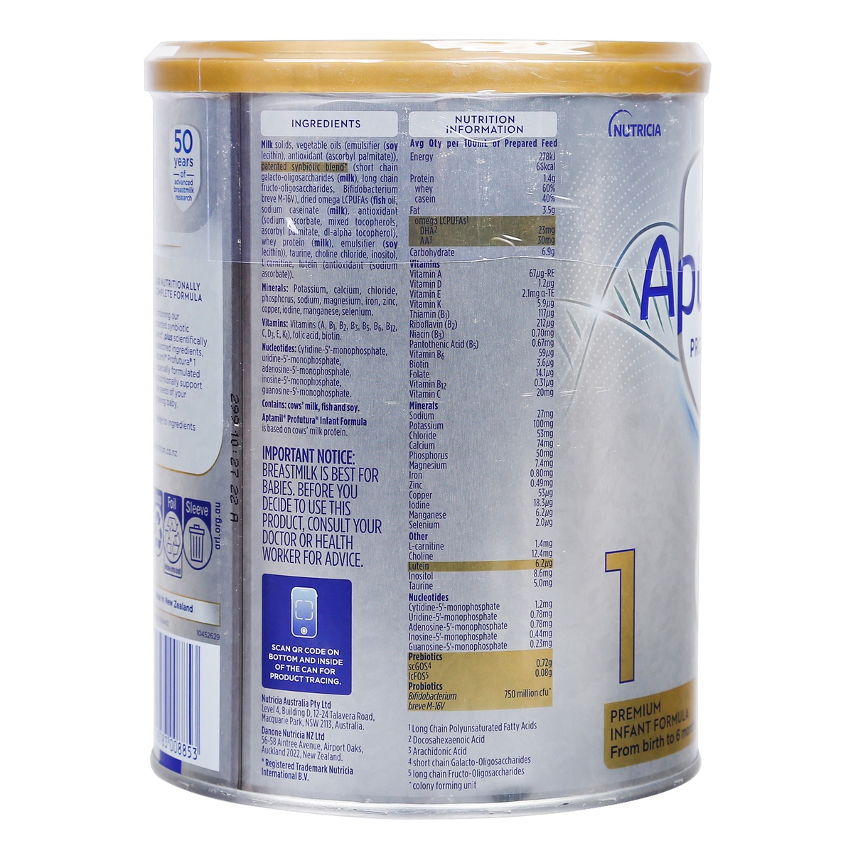 Sản phẩm dinh dưỡng Aptamil Profutura số 1 900g (cho trẻ từ 0-6 tháng) - mặt phải