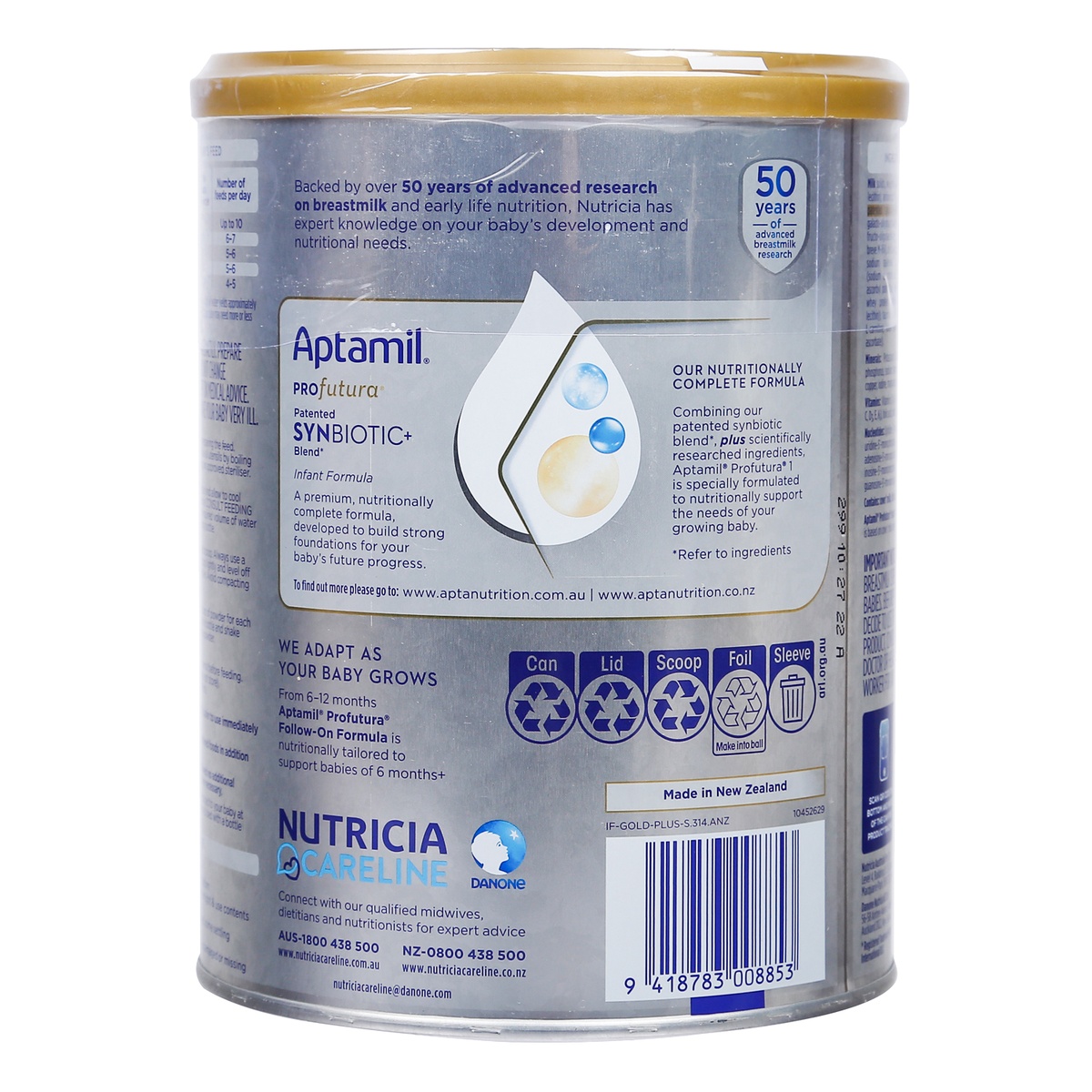 Sản phẩm dinh dưỡng Aptamil Profutura số 1 900g (cho trẻ từ 0-6 tháng) - mặt sau