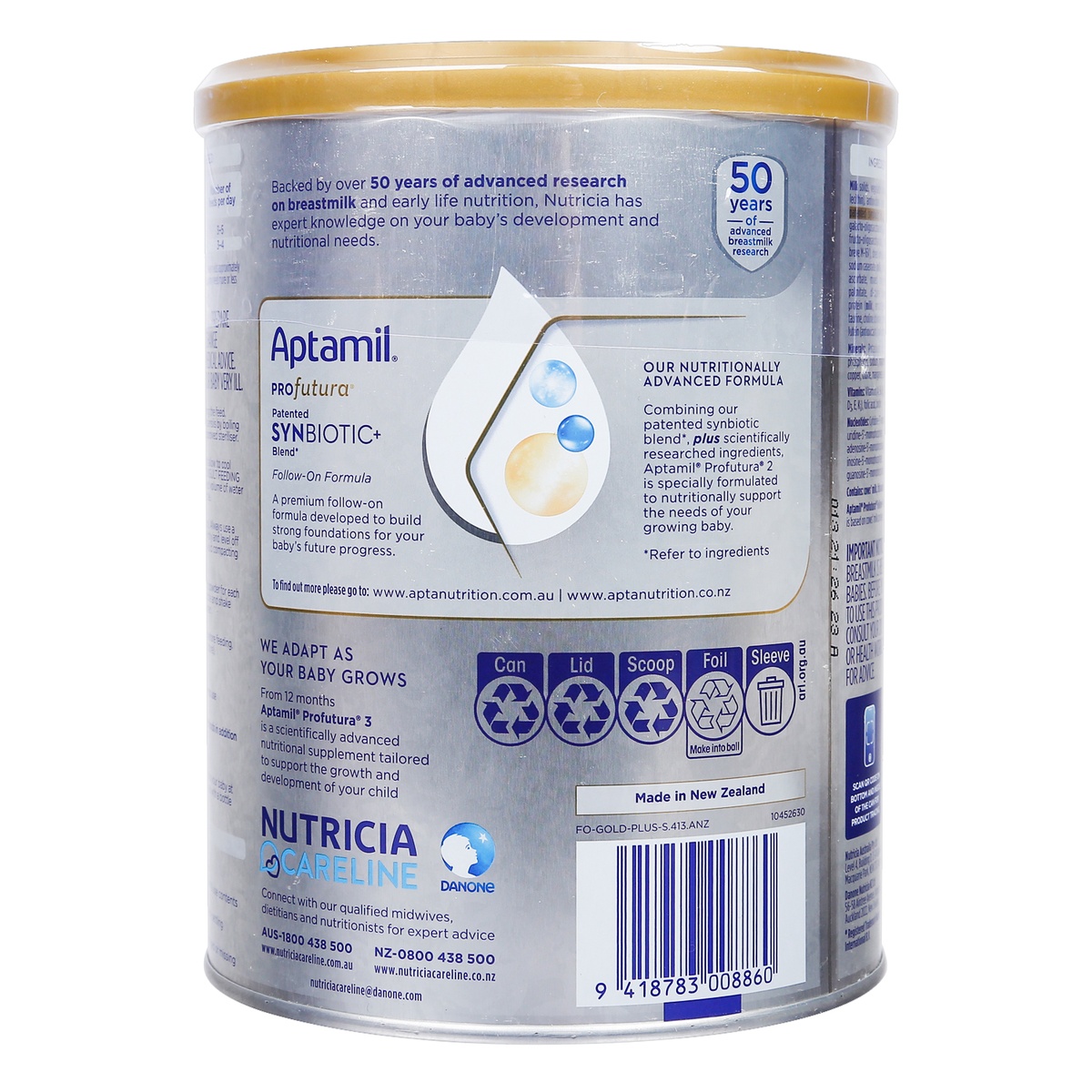 Sữa Aptamil Profutura Úc số 2 (cho bé 6-12 tháng) 900g - mặt phải