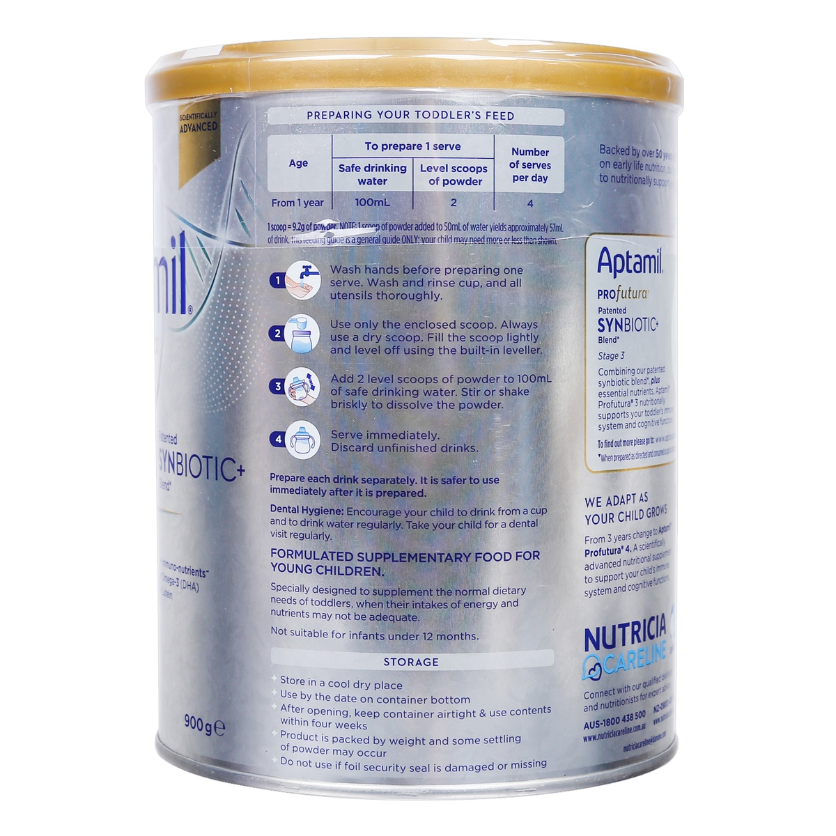 Sữa Aptamil Profutura Úc số 3 (cho bé 12-36 tháng) 900g - mặt trái