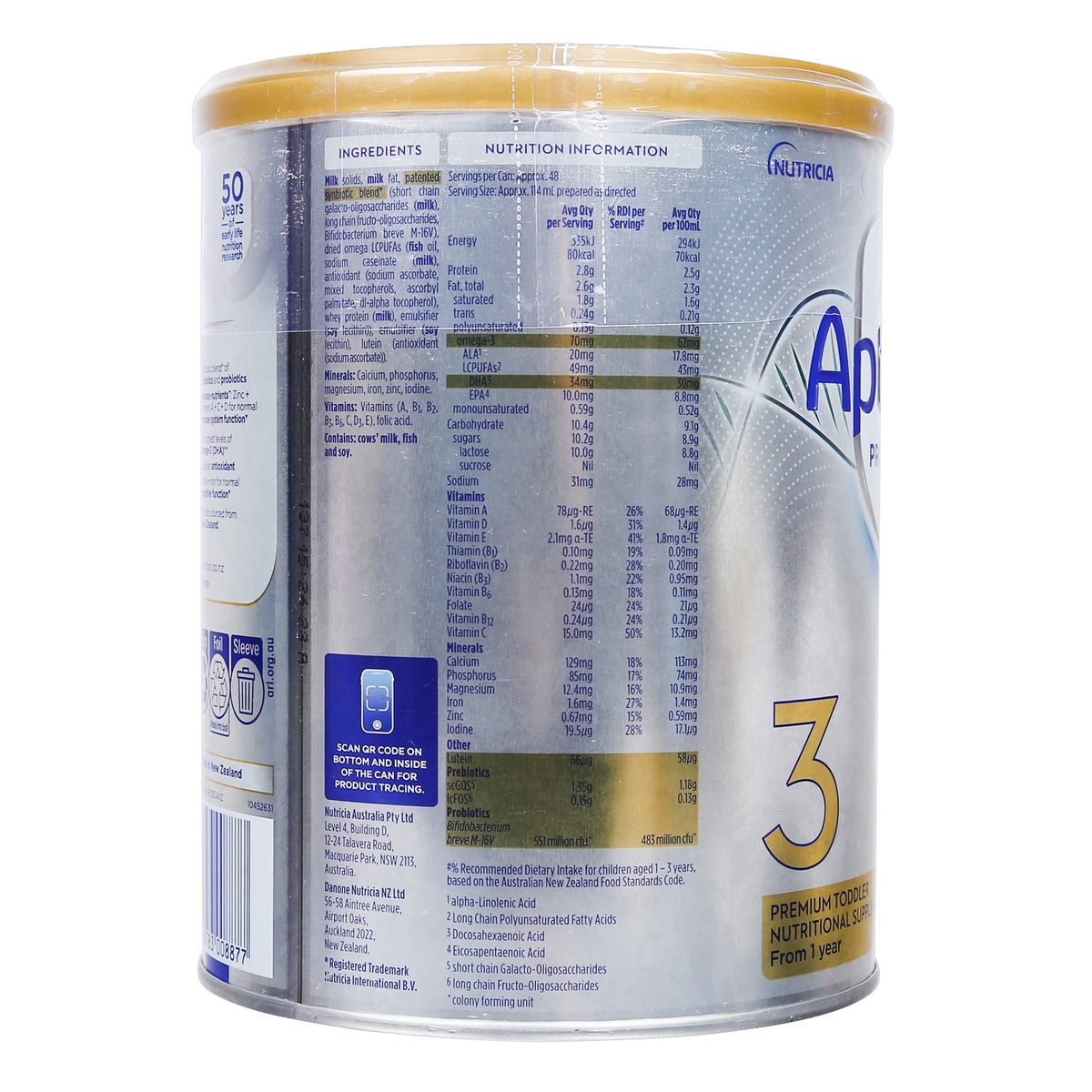 Sữa Aptamil Profutura Úc số 3 (cho bé 12-36 tháng) 900g - mặt sau