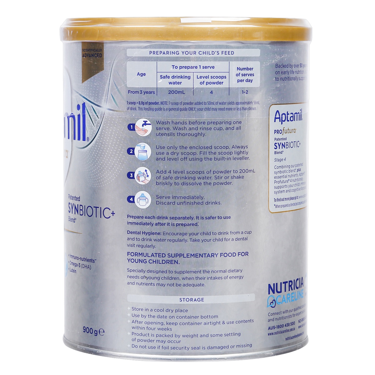 Sữa Aptamil Profutura Úc số 4 (cho bé từ 3 tuổi trở lên) 900g - mặt trái