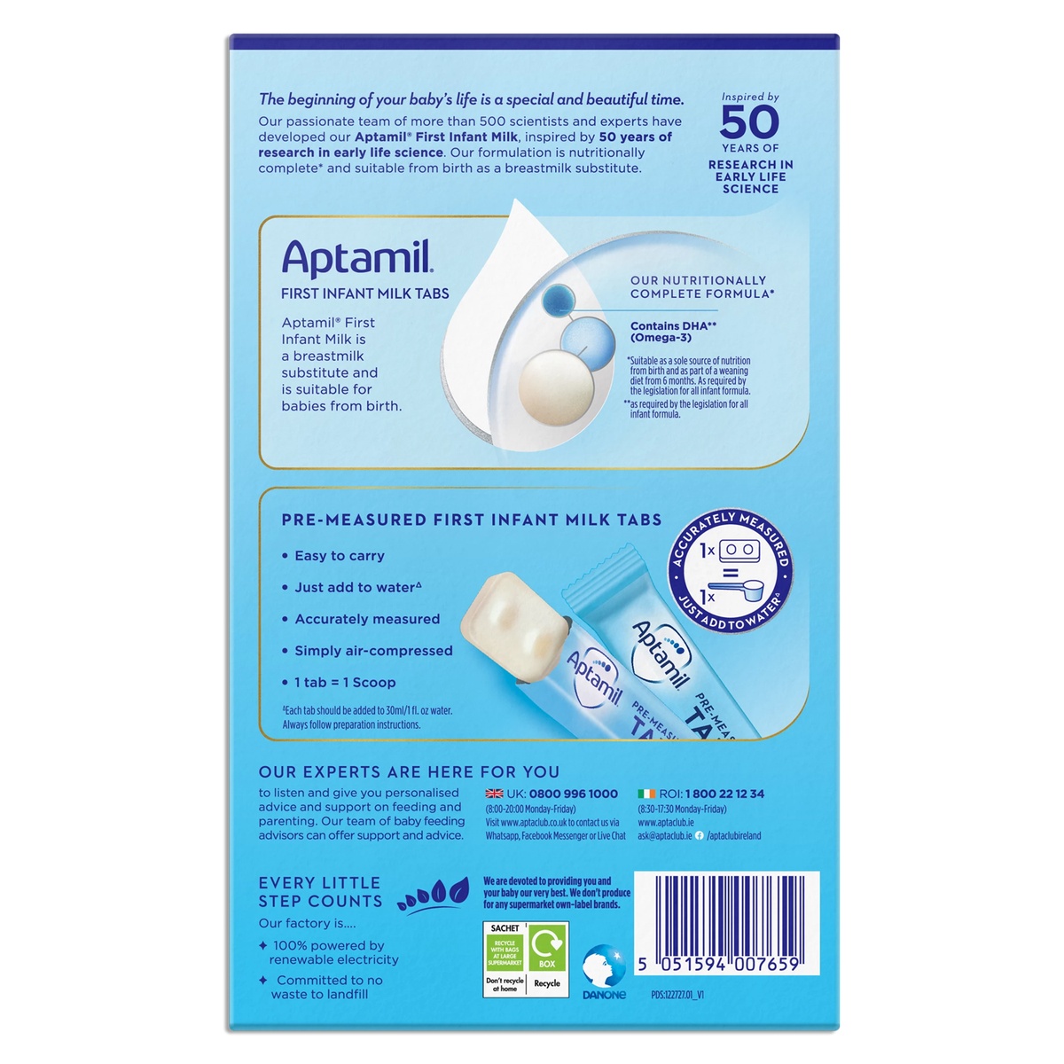 Sữa Aptamil thanh Pre Measured Tabs số 1 - mặt phải