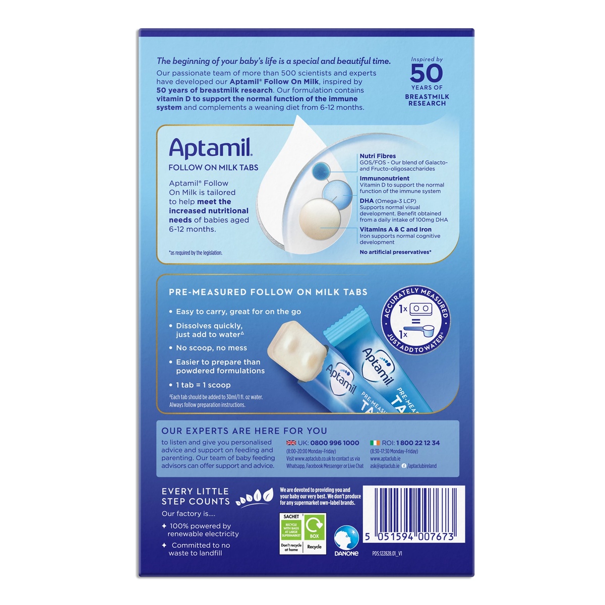 Sữa Aptamil thanh Pre Measured Tabs số 2 - mặt phải