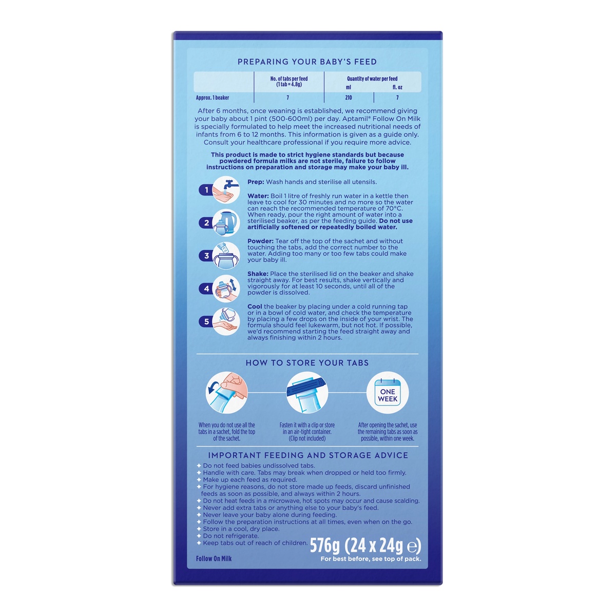 Sữa Aptamil thanh Pre Measured Tabs số 2 - mặt sau