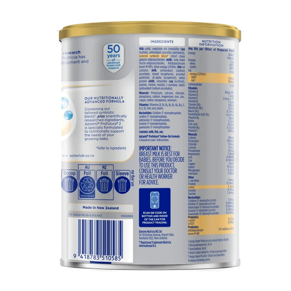 Sữa Aptamil Úc số 2 (cho bé 6-12 tháng) 800g - mặt phải