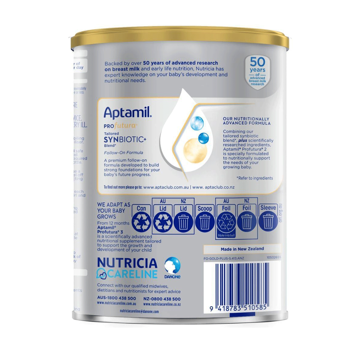Sữa Aptamil Úc số 2 (cho bé 6-12 tháng) 800g - mặt sau