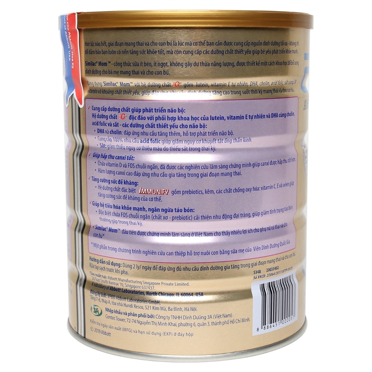 Sữa bầu Similac Mom IQ Plus hộp 900g hương vani - mặt phải