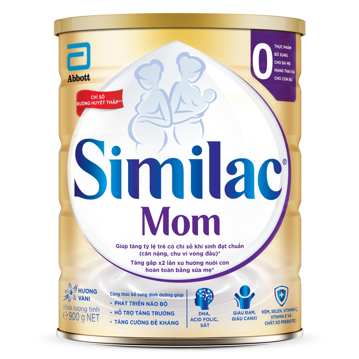 Sữa bầu Similac Mom IQ Plus hộp 900g hương vani - mặt trái