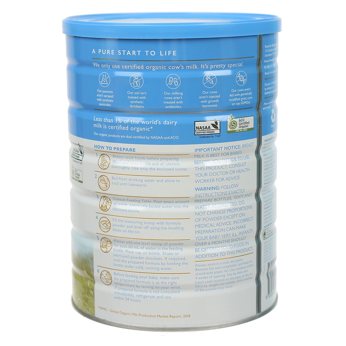  Sữa bột Bellamy’s Organic S1 900g cho bé 0-6M - mặt phải