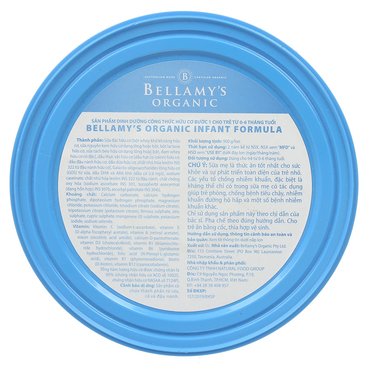  Sữa bột Bellamy’s Organic S1 900g cho bé 0-6M - mặt sau