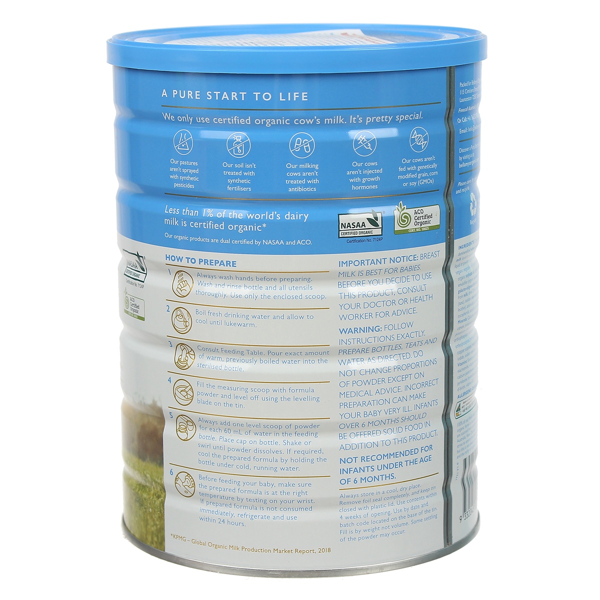 Sữa bột Bellamy’s Organic S2 900g cho bé 6M-12M - mặt phải