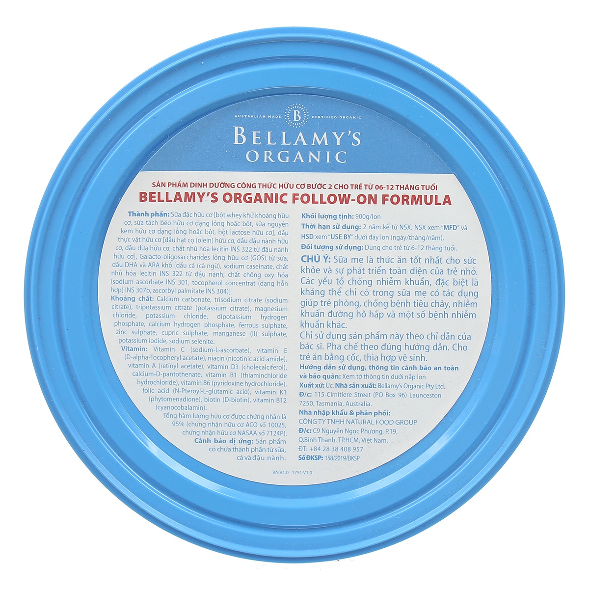 Sữa bột Bellamy’s Organic S2 900g cho bé 6M-12M - mặt sau