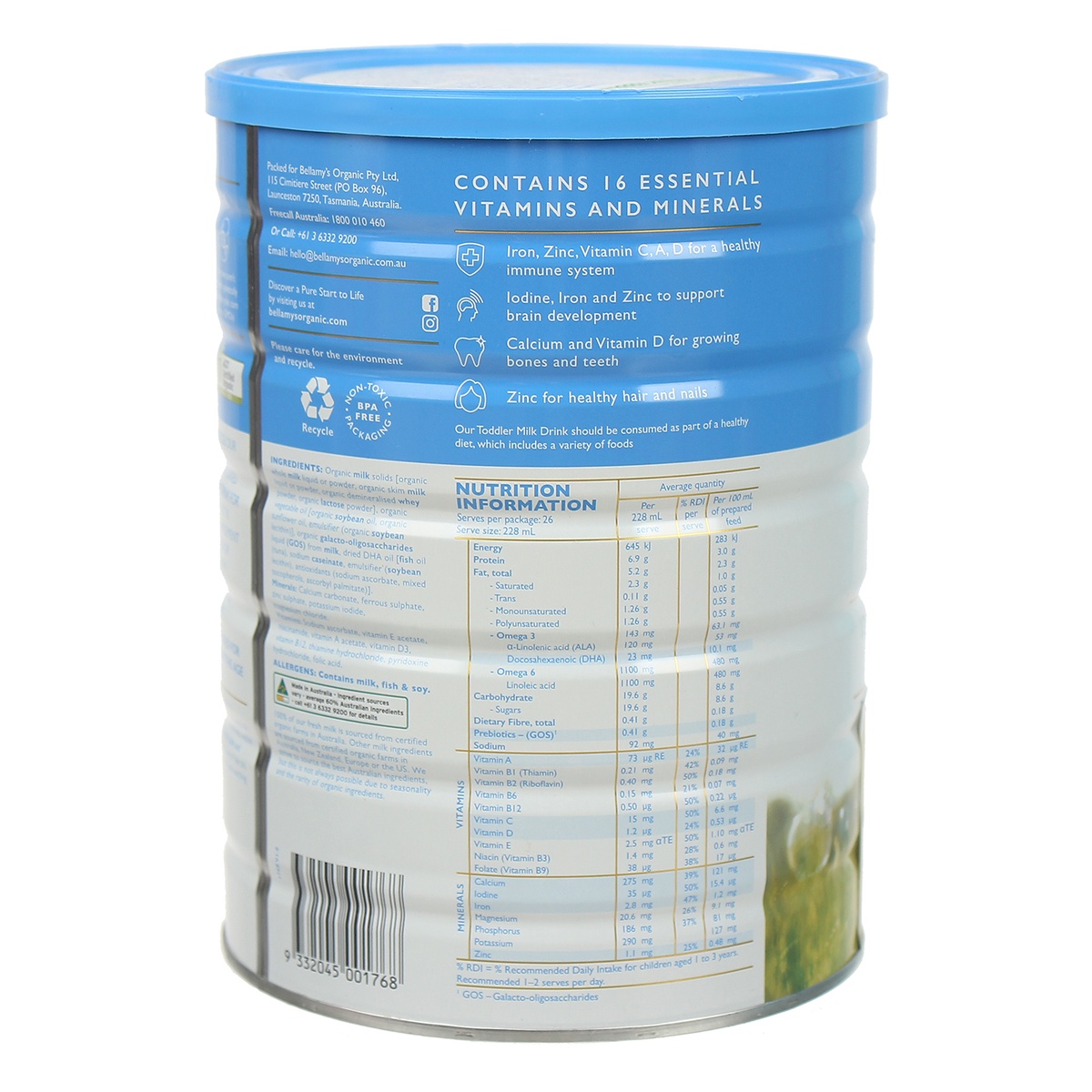 Sữa bột Bellamy’s Organic S3 900g cho bé 12M-36M - mặt phải