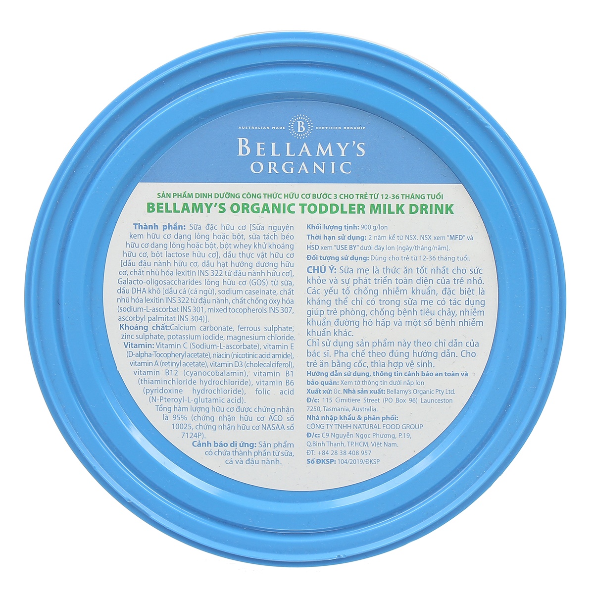 Sữa bột Bellamy’s Organic S3 900g cho bé 12M-36M - mặt sau