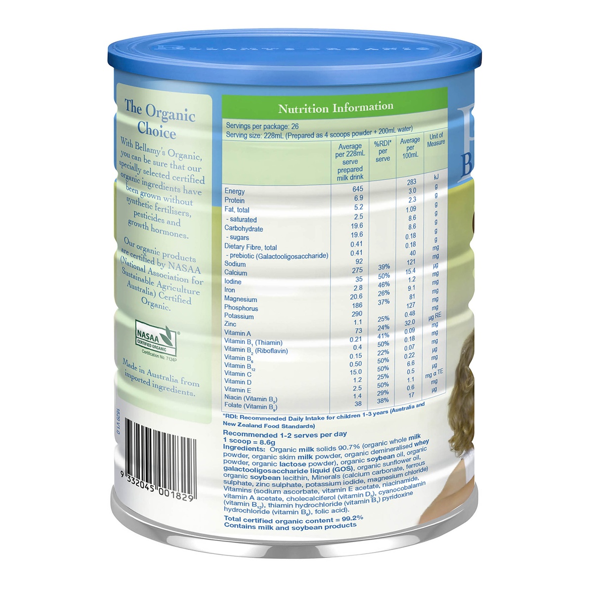 Sữa Bellamy's organic số 3 900gr - mặt trái