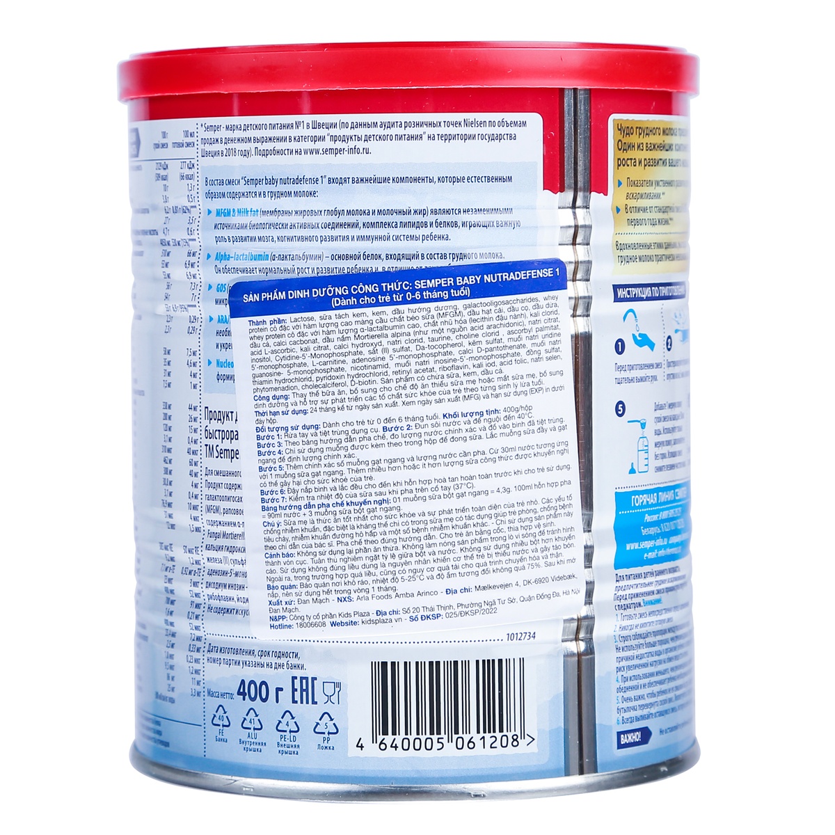 Sữa béo Semper Nga Nutradefense Số 1 400g (cho bé từ 0-6M) - mặt sau