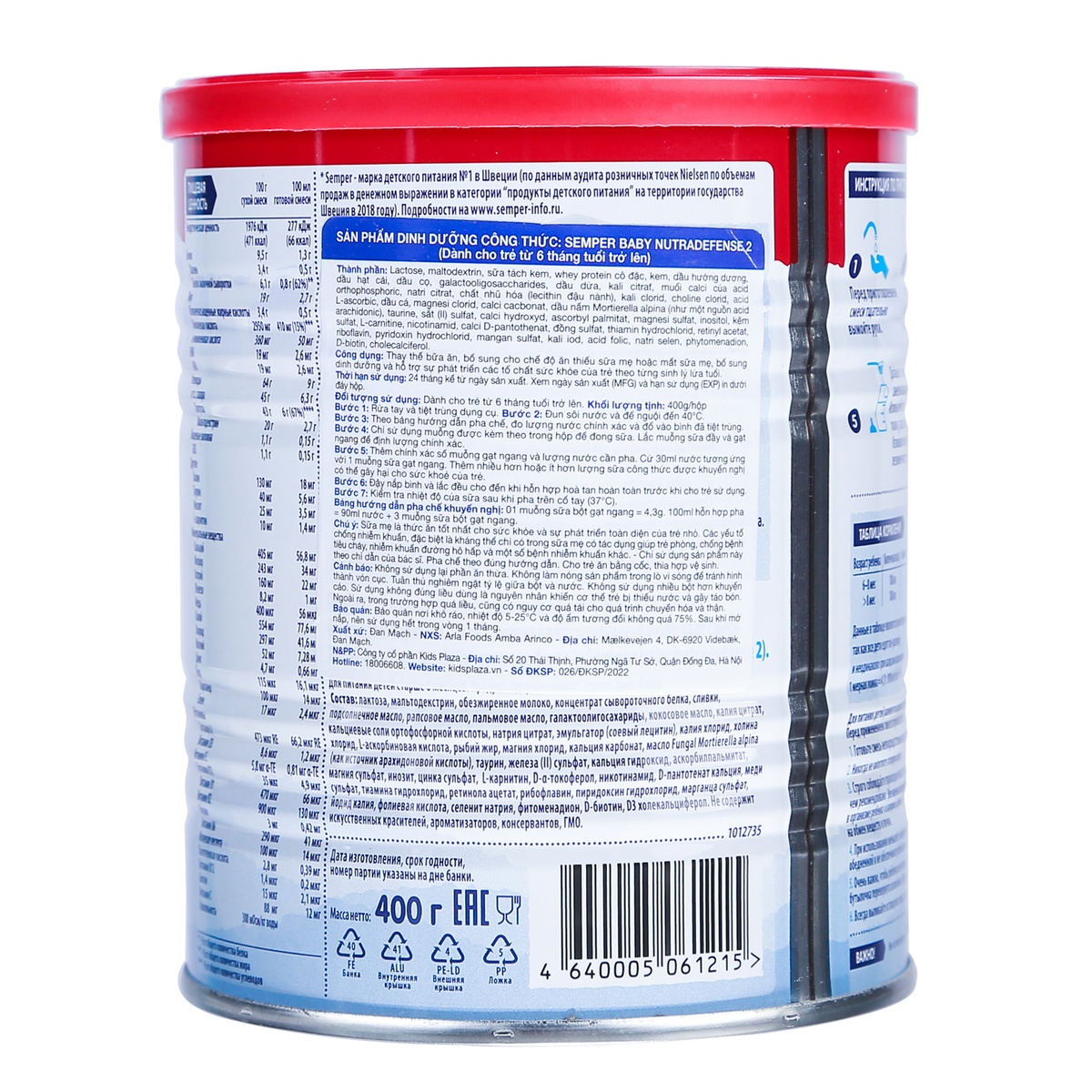 Sữa béo Semper Số 2 Nga Nutradefense  400gr cho bé 6M+ - mặt phải
