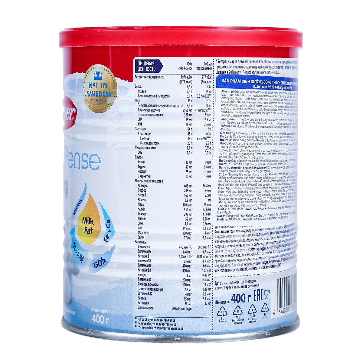 Sữa béo Semper Số 2 Nga Nutradefense  400gr cho bé 6M+ - mặt sau