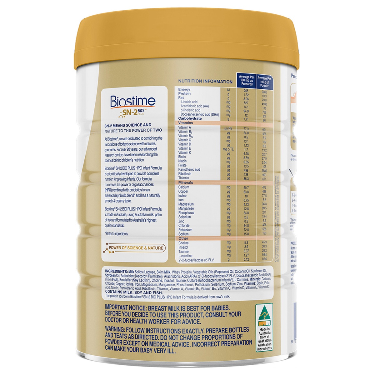 Sữa Biostime số 1 SN-2 Bio Plus 800g cho bé từ 0-6 tháng - mặt phải