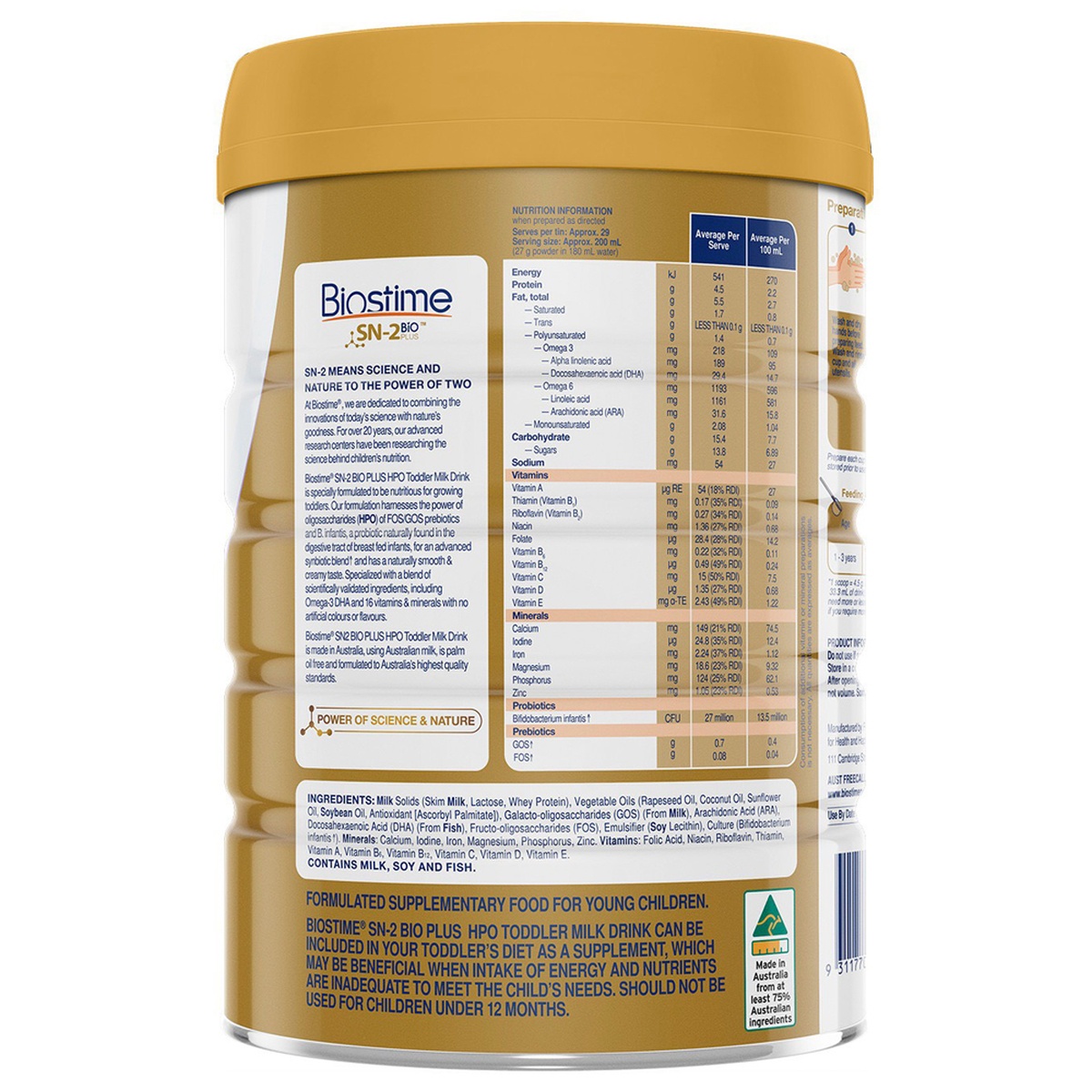 Sữa Biostime số 3 SN-2 Bio Plus 800g cho bé 1Y+ - mặt phải