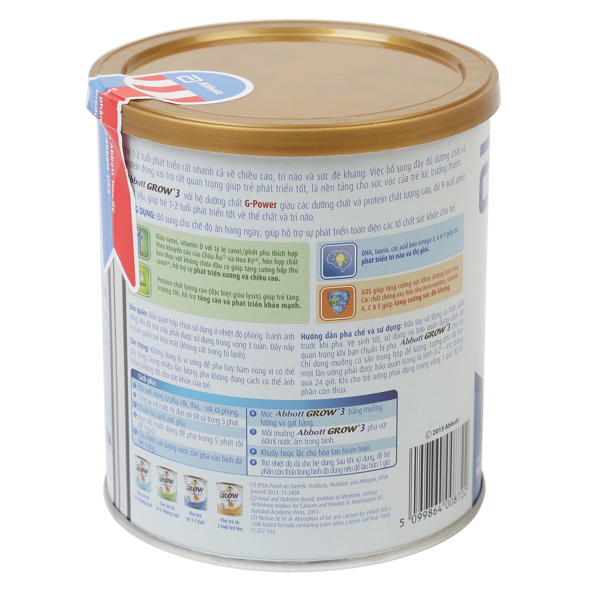 Sữa Abbott Grow 3 hương Vani 400g - mặt phải