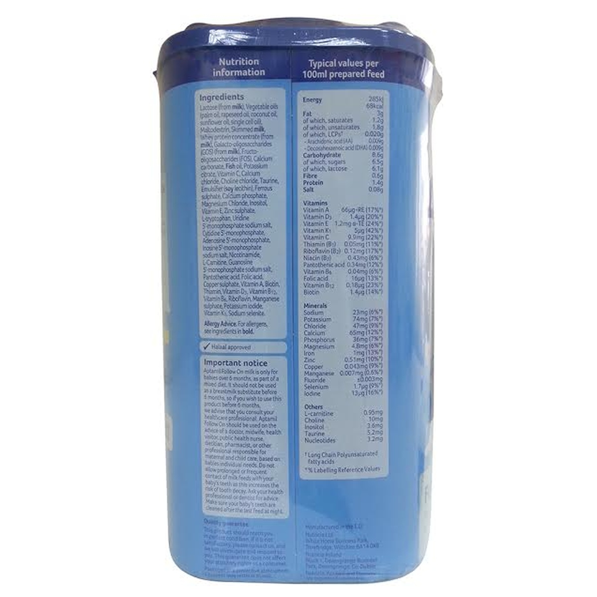 Sữa Aptamil số 2 Anh 900g cho bé từ 6 - 12 tháng tuổi - mặt sau