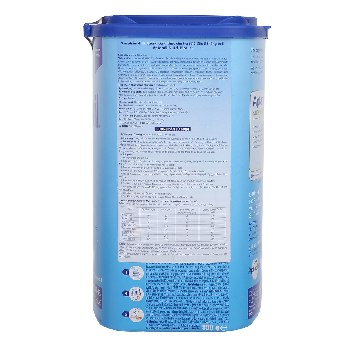 Sữa Aptamil Đức NutriBiotik số 1 800g cho bé từ 0-6 tháng  - mặt sau