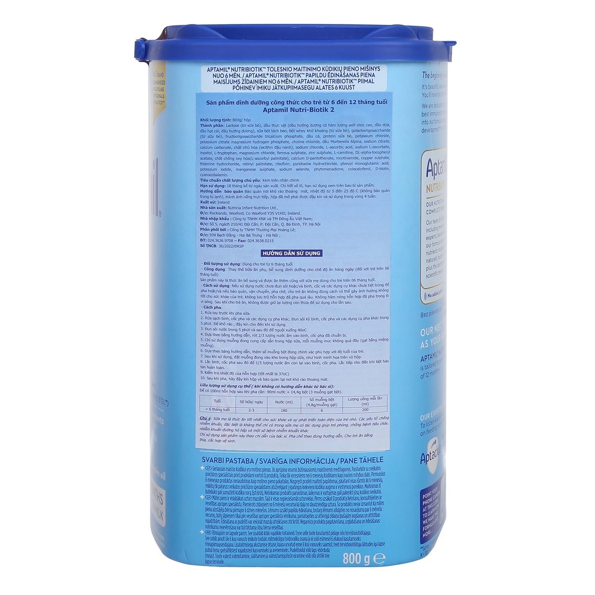 Sữa Aptamil Đức Nutribiotik số 2 800g cho trẻ từ 6 -12 tháng - mặt sau