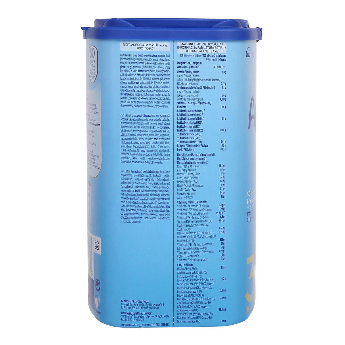 Sữa Aptamil NutriBiotik số 3 800g của Đức cho bé từ 1 tuổi  - mặt trái