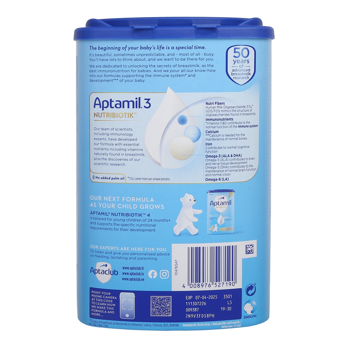 Sữa Aptamil NutriBiotik số 3 800g của Đức cho bé từ 1 tuổi  - mặt phải