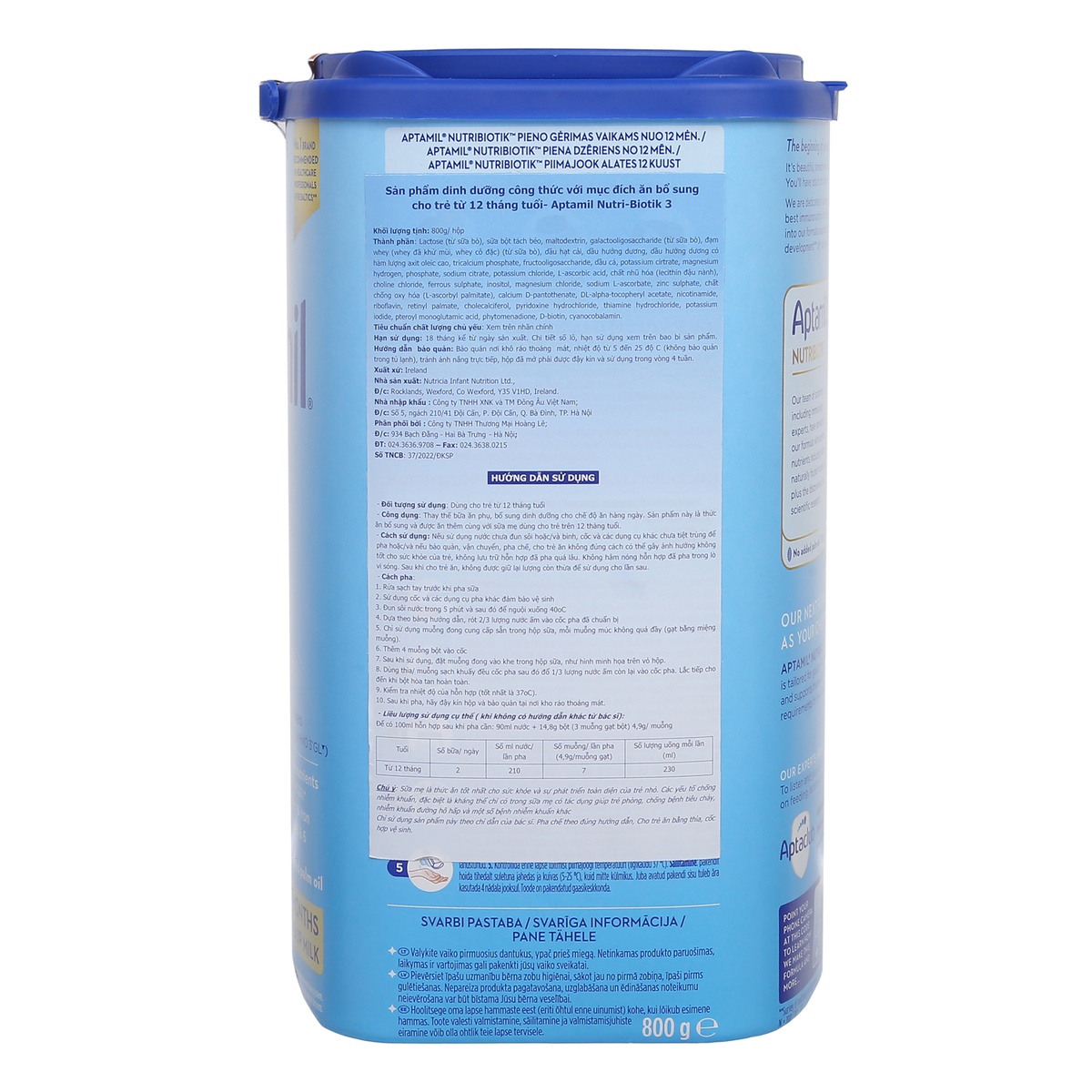 Sữa Aptamil NutriBiotik số 3 800g của Đức cho bé từ 1 tuổi  - mặt sau
