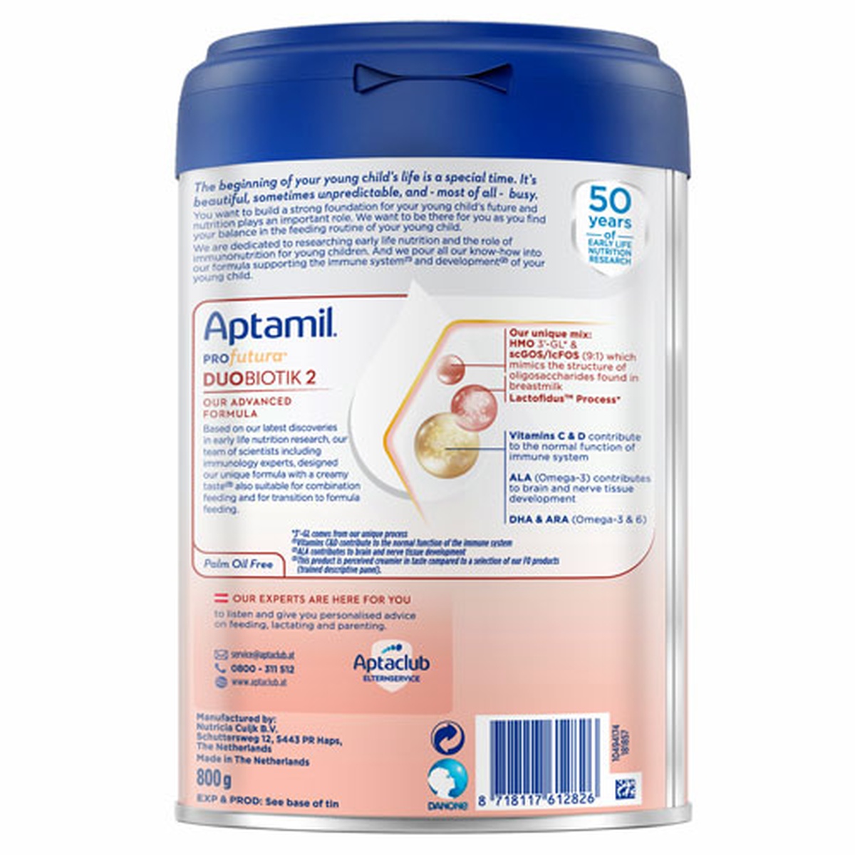 Sữa Aptamil Hà Lan Profutura Duobiotik 2 800g - mặt phải