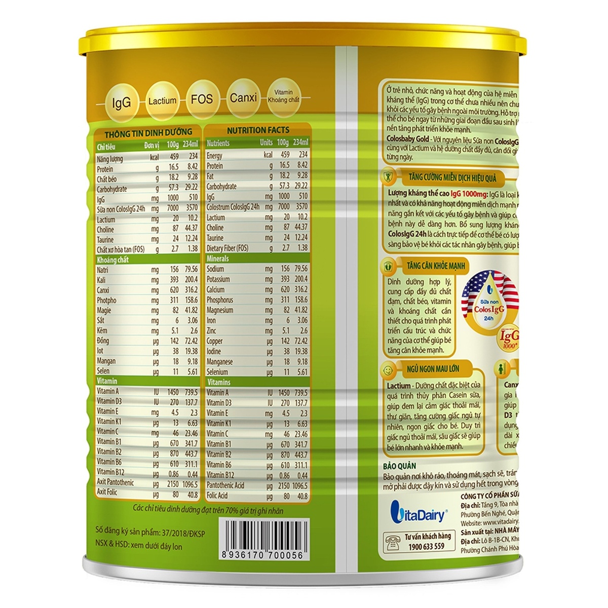 Sản phẩm dinh dưỡng công thức ColosBaby Gold 0+ 400g cho bé từ 0-12 tháng tuổi - mặt trái