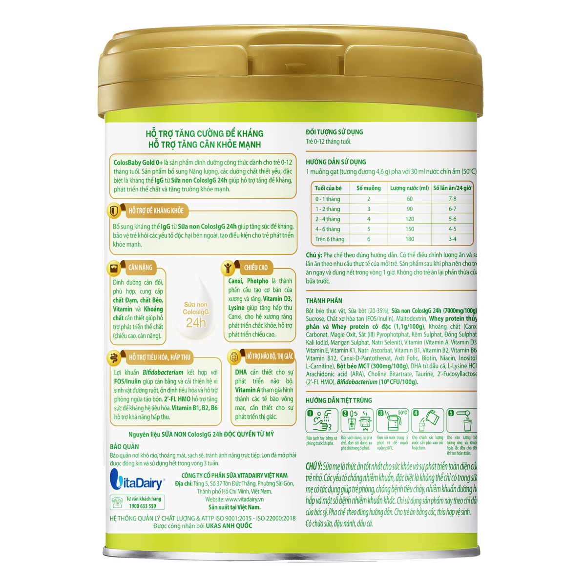 Sữa Colosbaby gold 0+ 400g - S (Mẫu mới) - mặt trái