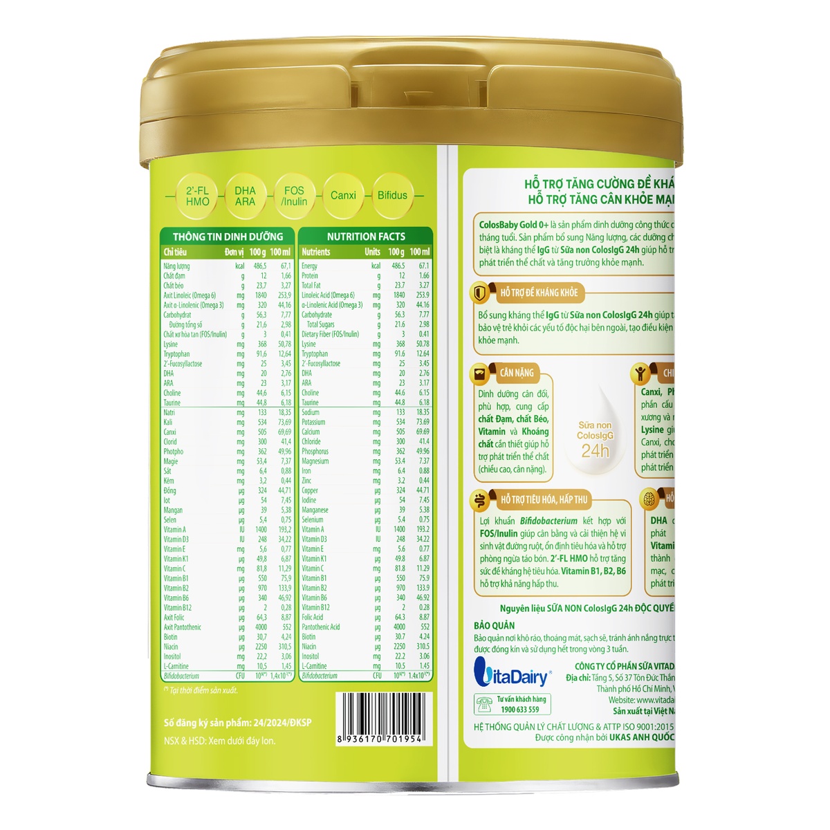 Sữa Colosbaby gold 0+ 400g - S (Mẫu mới) - mặt phải