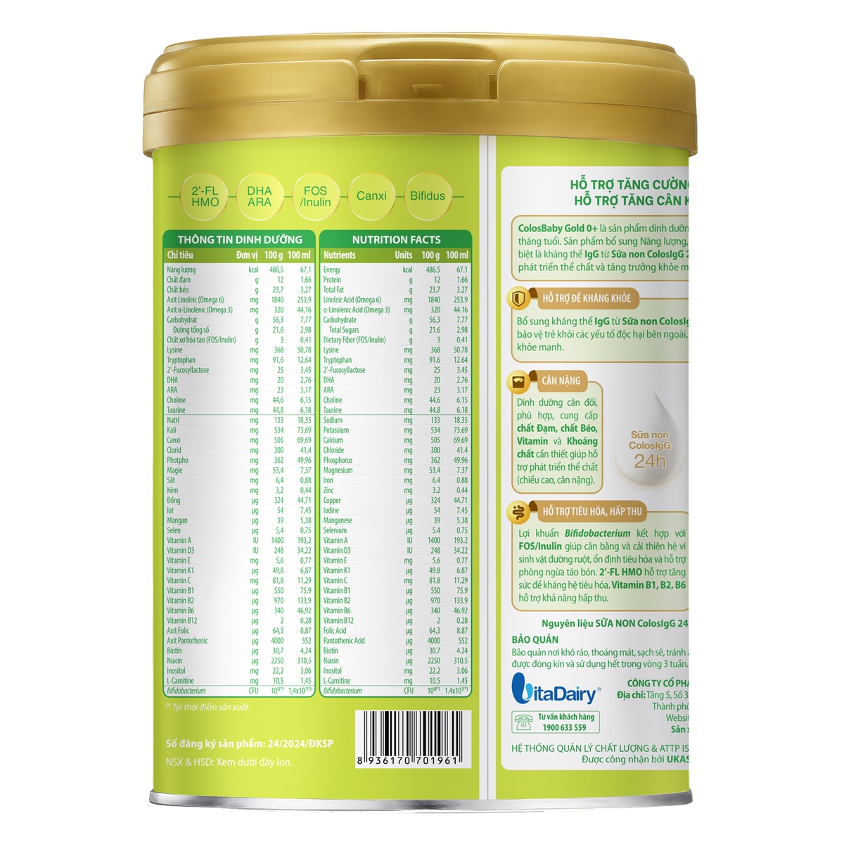 Sữa Colosbaby gold 0+ 800g - S New - mặt sau