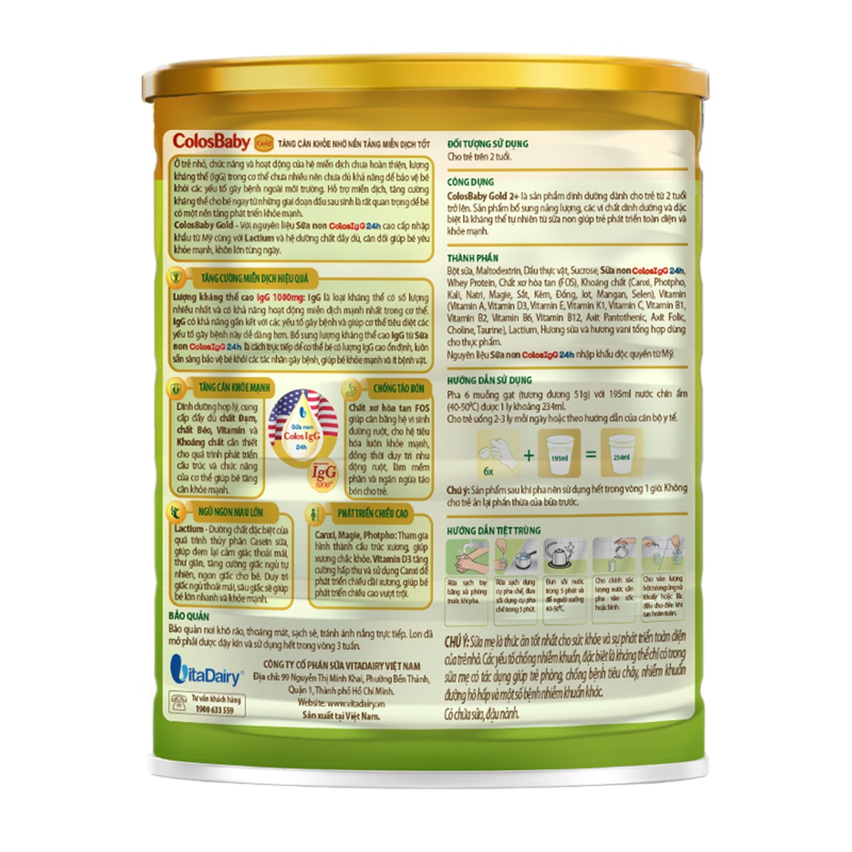Sữa bột Colosbaby gold 2+ 800g tăng cường hệ miễn dịch (2Y+) - góc nghiêng