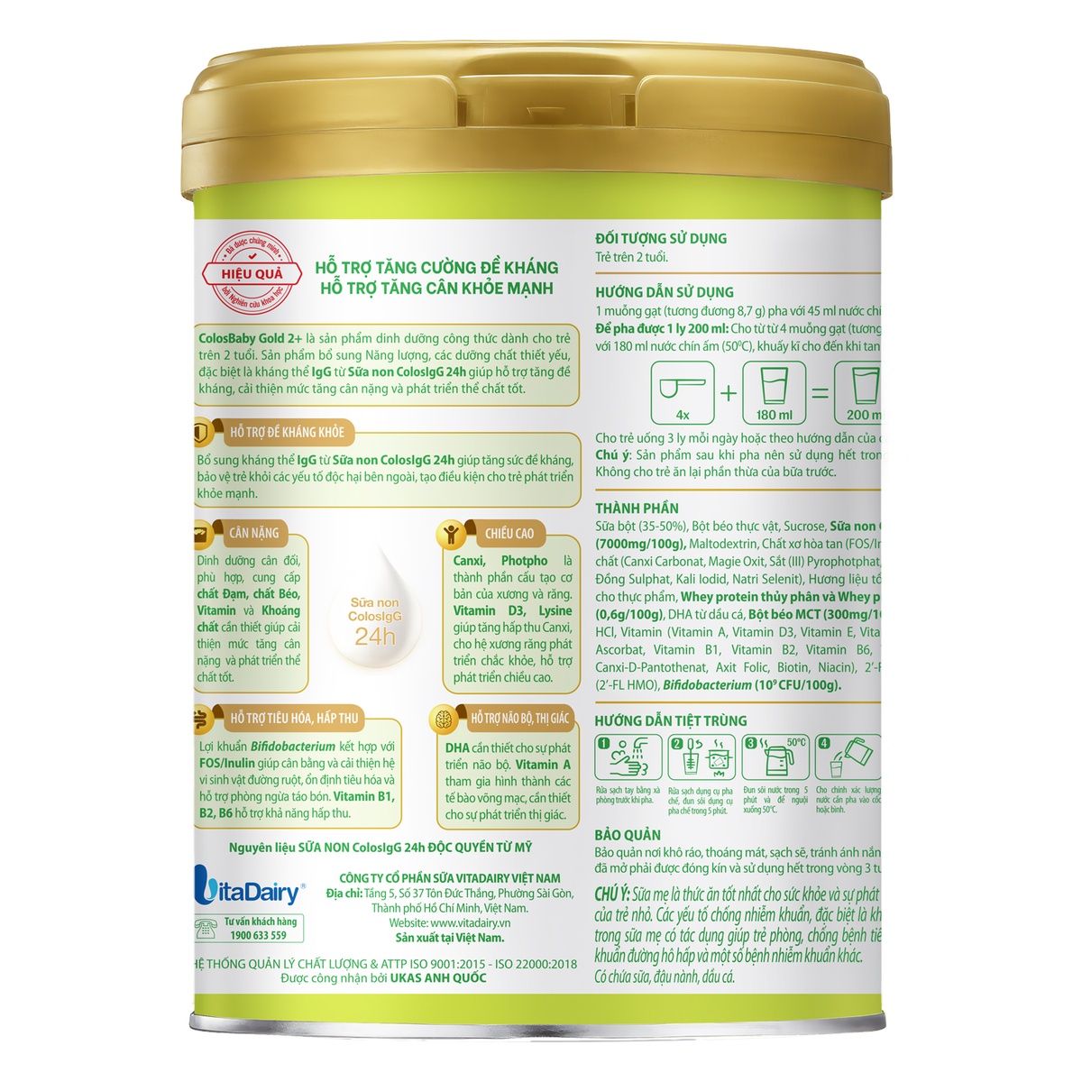 Sản phẩm dinh dưỡng Colosbaby gold 2+ 800g - S New - mặt sau