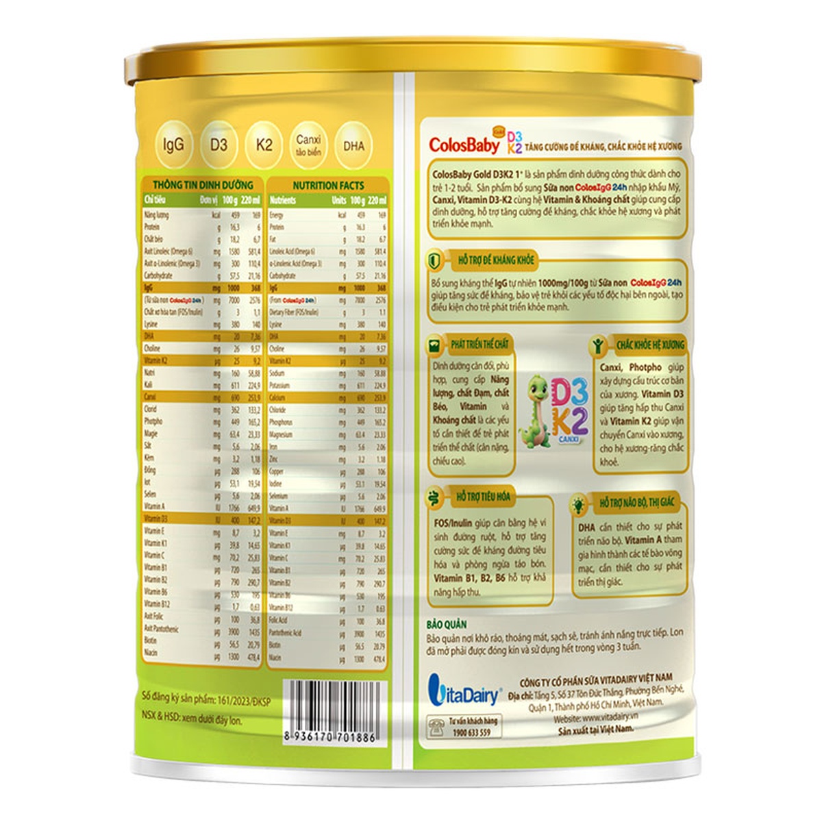 Sữa Colosbaby Gold D3K2 1+ (cho bé từ 1 tuổi) 800g - mặt phải