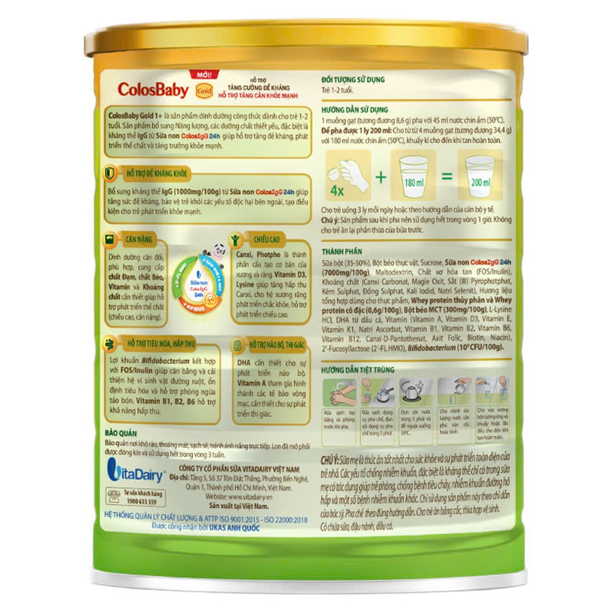 Sản phẩm dinh dưỡng Colosbaby gold 1+ 800g-S New - mặt phải