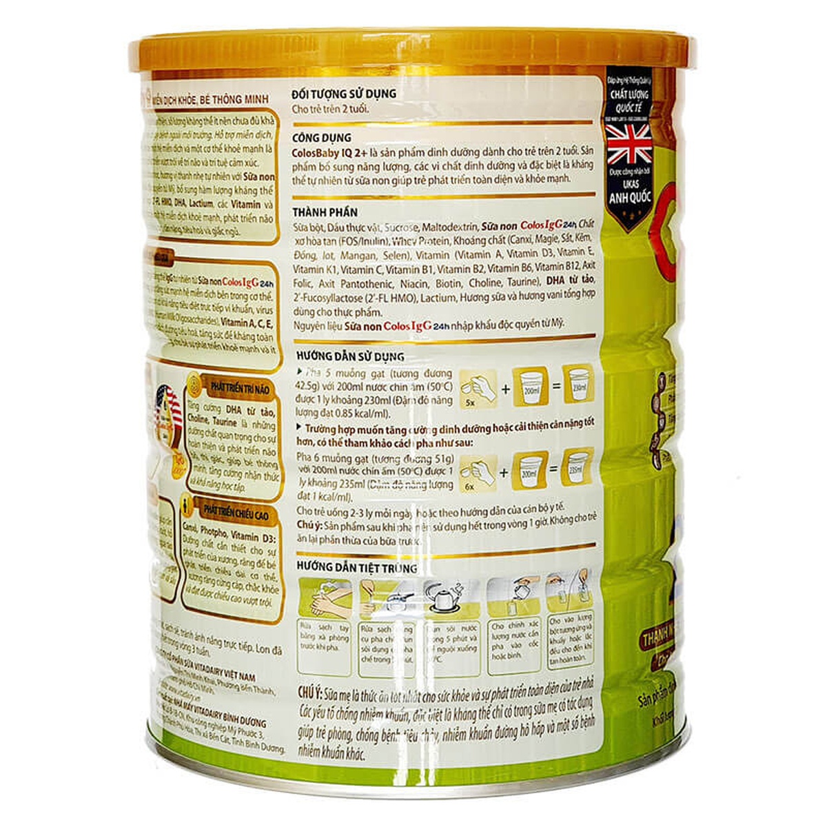 Sữa Colosbaby IQ Gold 2+ 800g - mặt sau