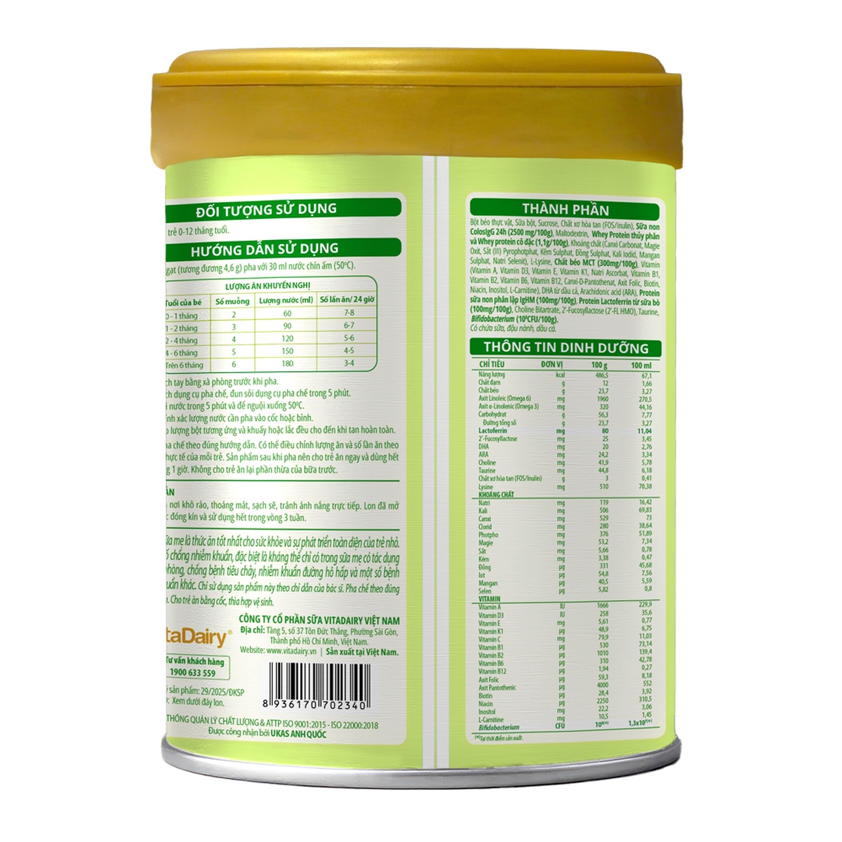 Sữa bột ColosBaby Lactoferrin 0+ 400g - mặt sau